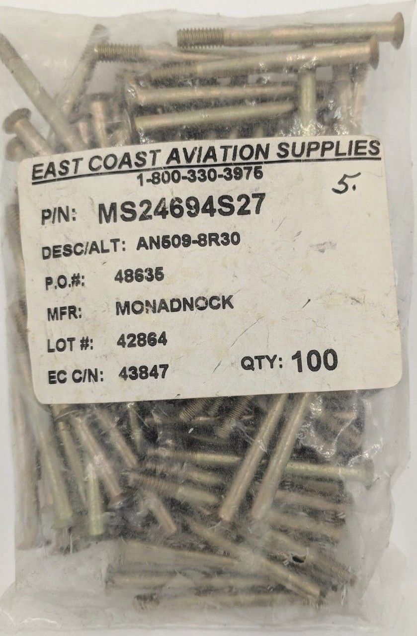 Aircraft Hardware MS24694S27 Bag of 100 Airplane Parts and Service