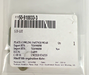 50-910033-3 Beechcraft Plate NEW with 8130