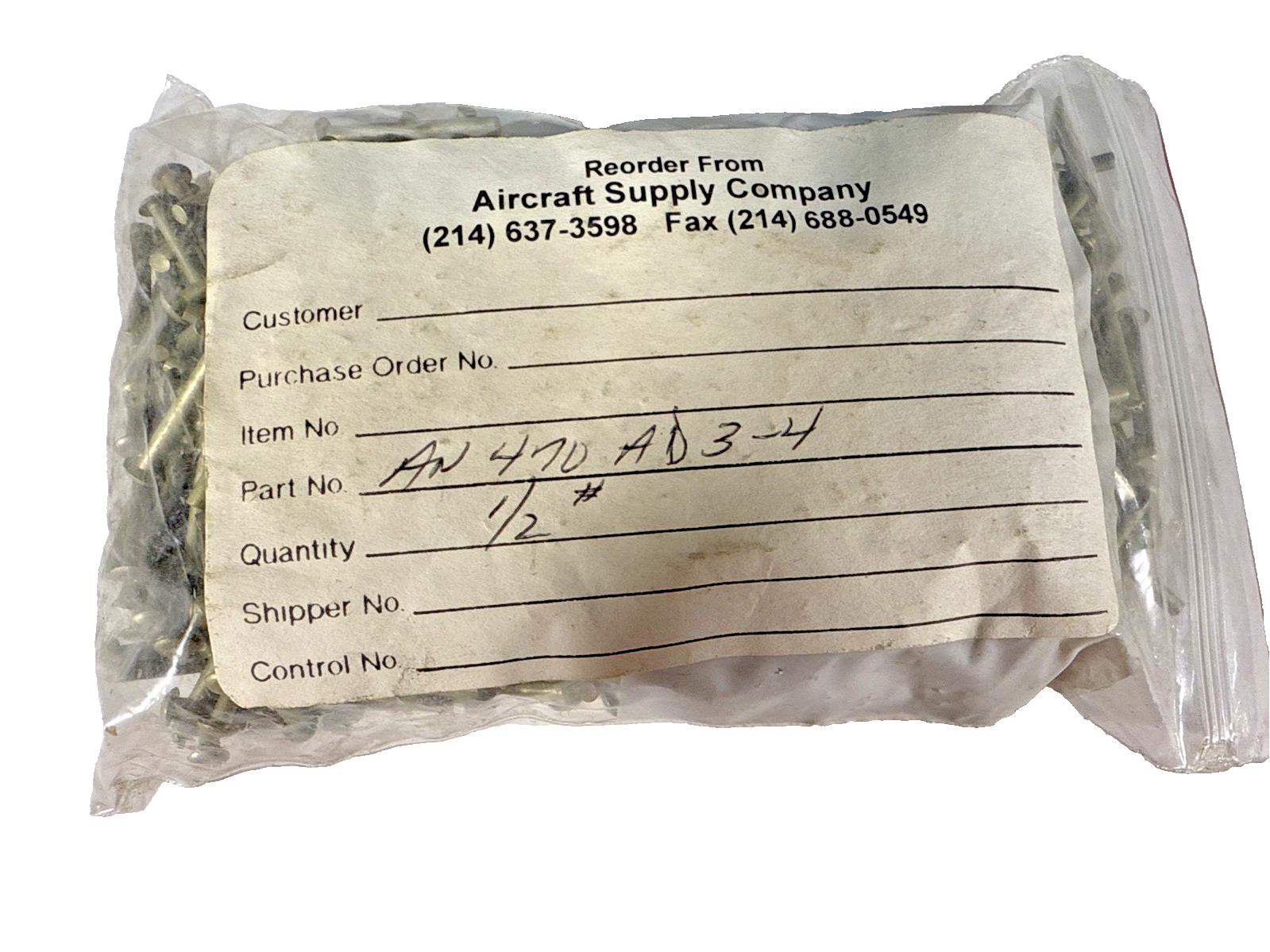 Aircraft Solid Rivet AN470AD 3–4 Weight 1/2 Pound – Airplane Parts and ...