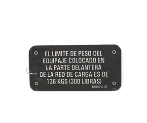 6505011-37 CESSNA PLACARD- TAILCONE MAX WEIGHT NEW