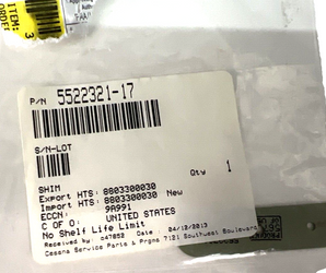 Cessna 5522321-17 Shim with 8130