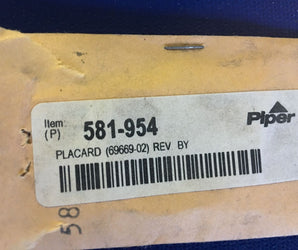 Piper 581-954 Placard