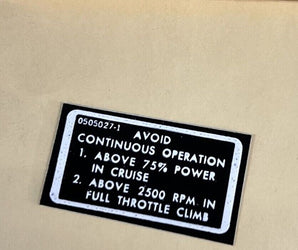 Cessna 0505027-1 Placard