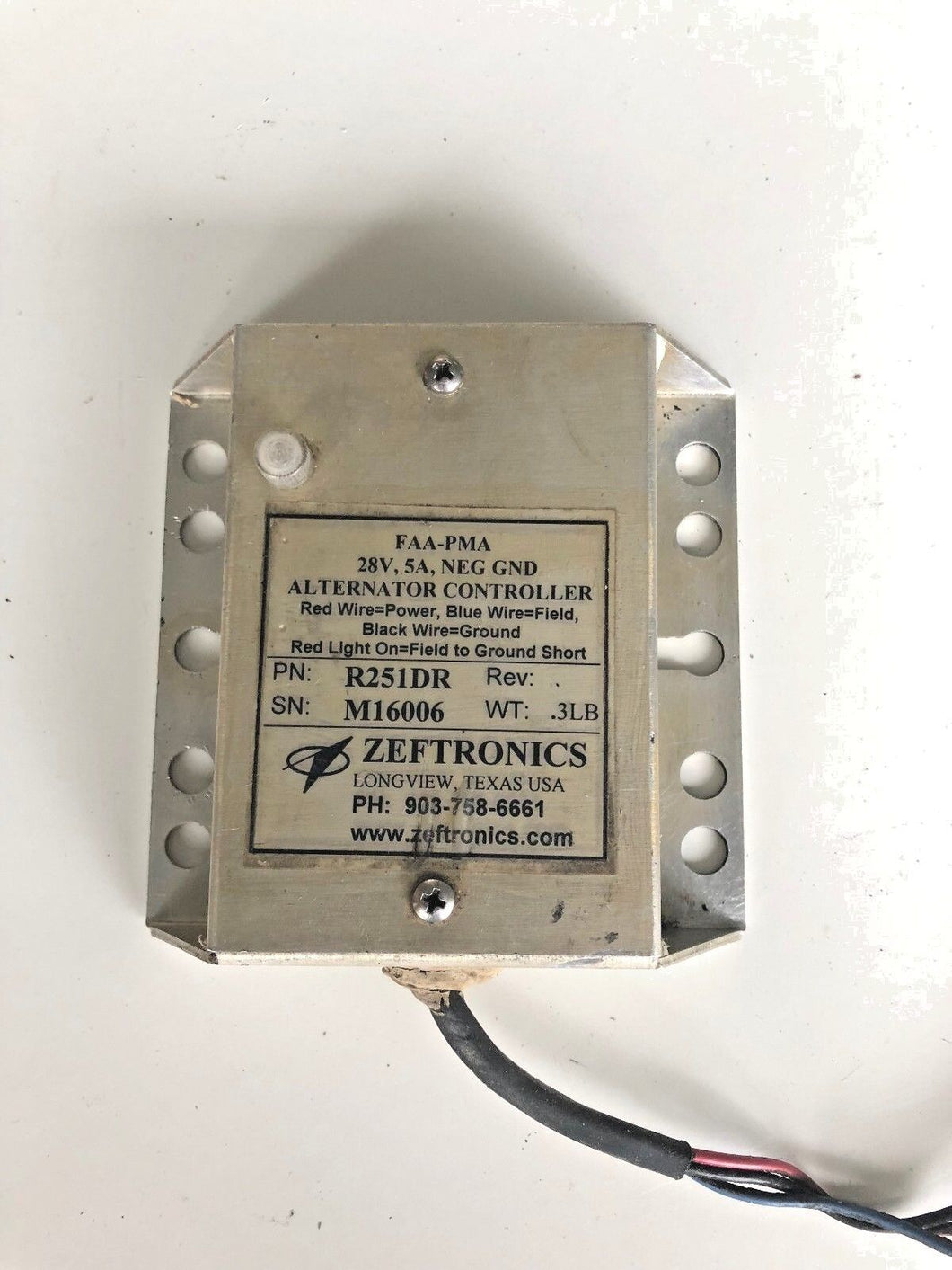 Zeftronics Alternator Controller P/N: R251DR 28V Voltage Regulator
