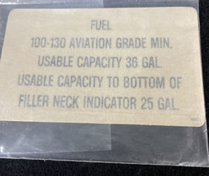 Piper 683-048 Fuel Placard