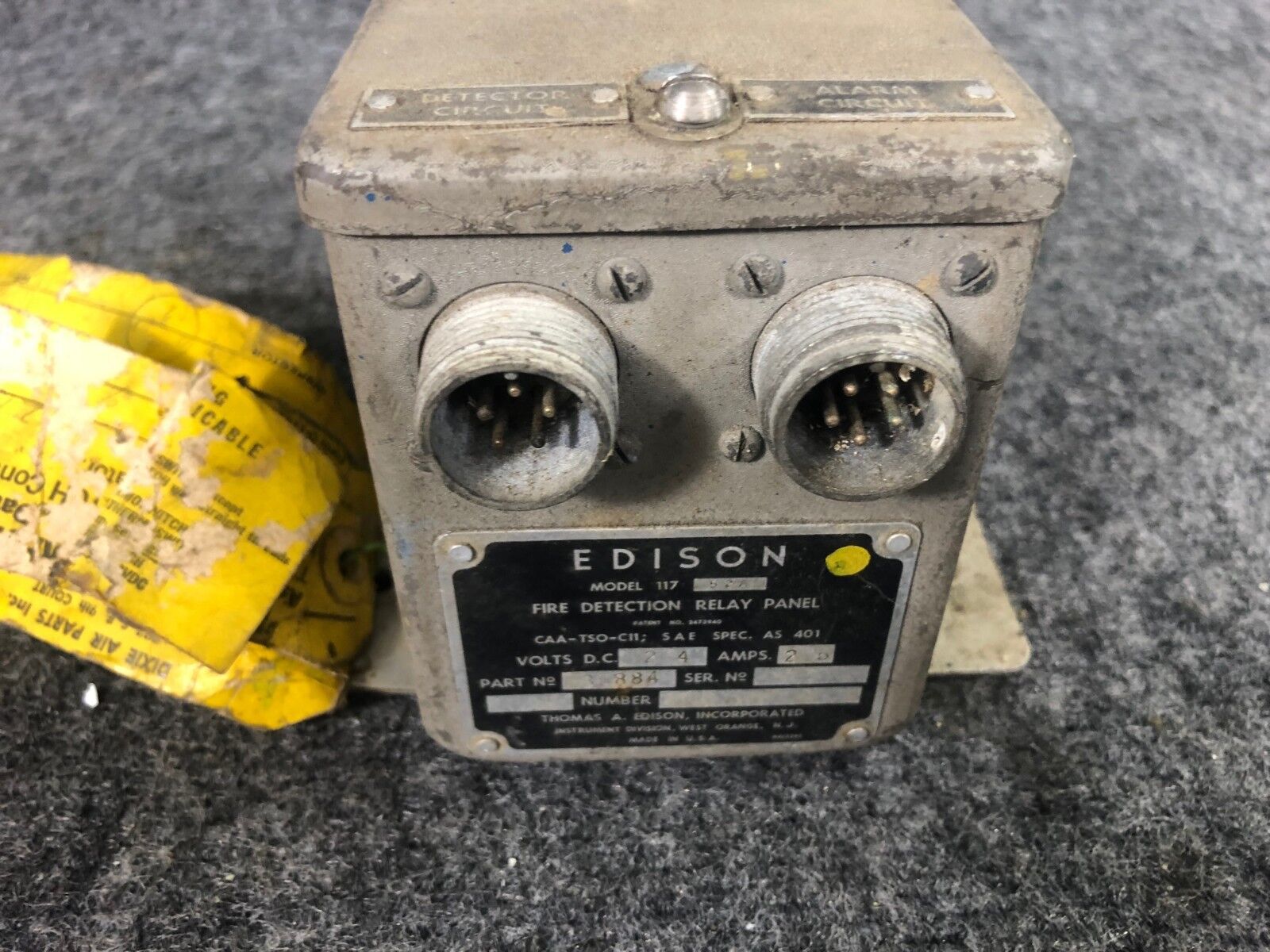 Edison Fire Detection Relay Panel Model 117 OH – Airplane Parts and Service