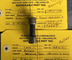 Cessna Roller with bearings  1281019-1 and S1497C798