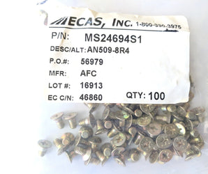 Aircraft Hardware MS24694S1 AN509-8R4  Bag of 100