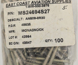 Aircraft Hardware MS24694S27 Bag of 100
