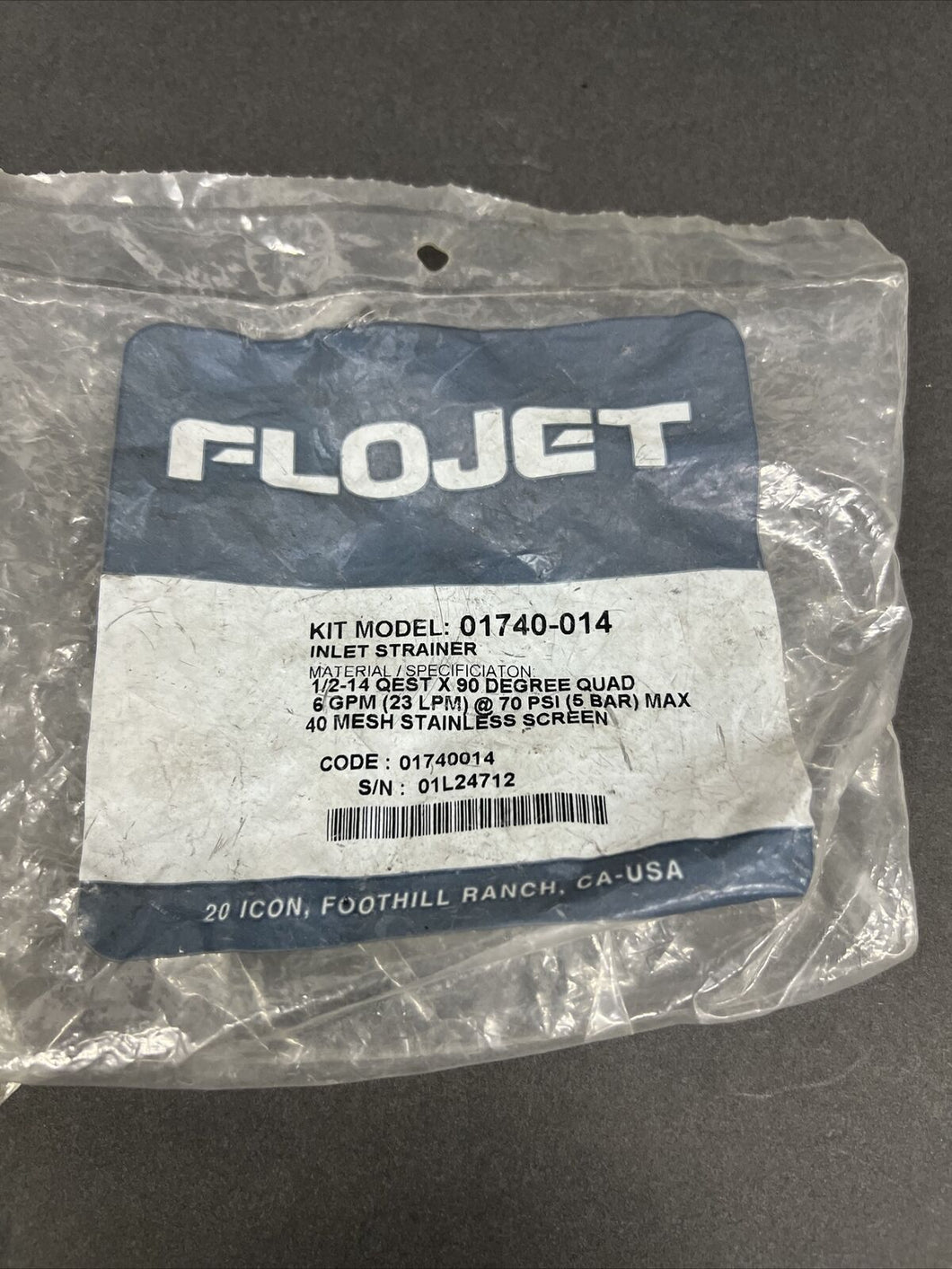 FLOJET- -01740-014- -INLINE STRAINER- -1/2-14 QEST 40 MESH SS